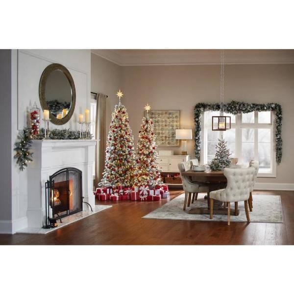 7.5 ft Wesley Long Needle Pine Flocked Slim LED Pre-Lit Tree with 350 SureBright Warm White Lights