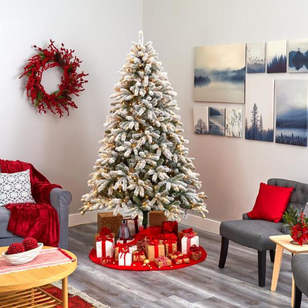 7.5 ft. Pre-Lit Flocked South Carolina Spruce Artificial Christmas Tree with 600 Clear Lights