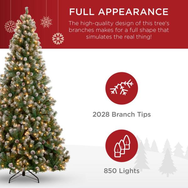 9 ft. Pre-Lit Incandescent Flocked Pre-Decorated Artificial Christmas Tree with 850 Warm White Lights