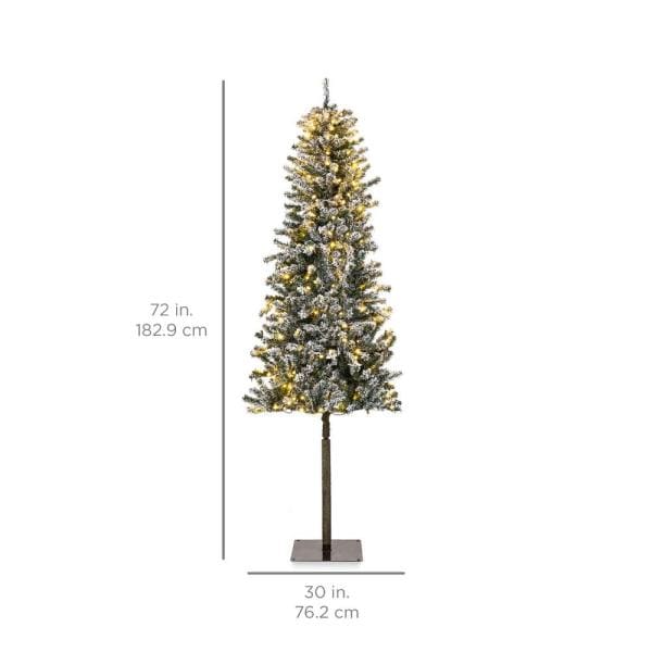6 ft. Pre-Lit LED Flocked Pencil Alpine Artificial Christmas Tree with 250 Warm White Lights