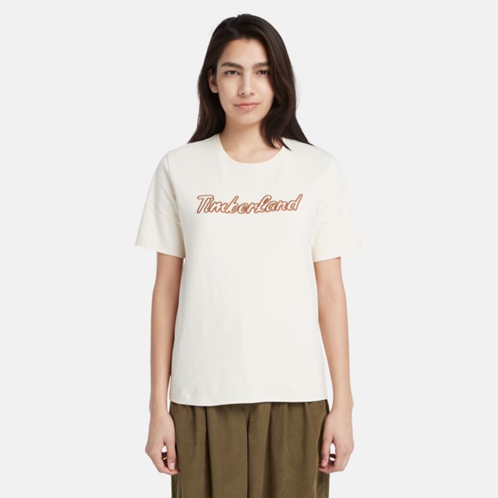 Texture Logo T-Shirt for Women in Beige