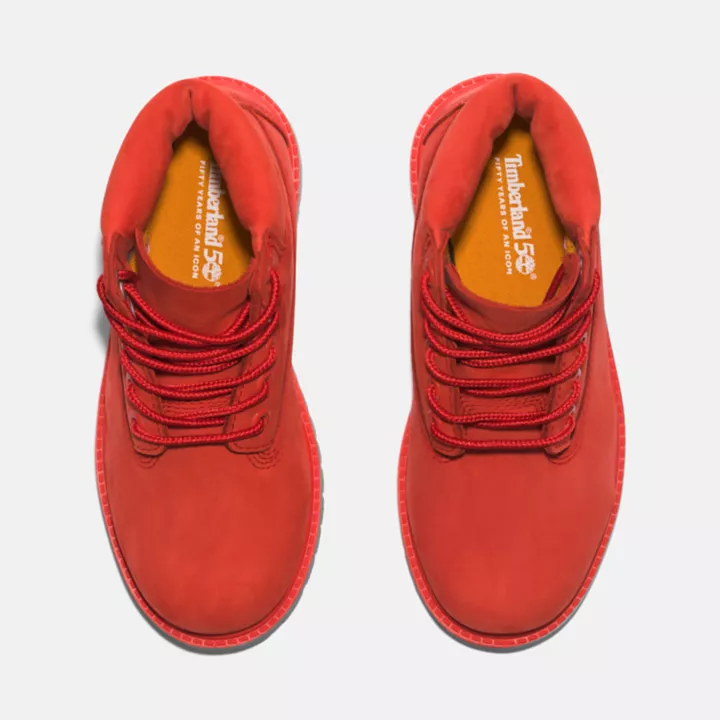 Timberland 50th Edition Premium 6-Inch Waterproof Boot for Youth in Red