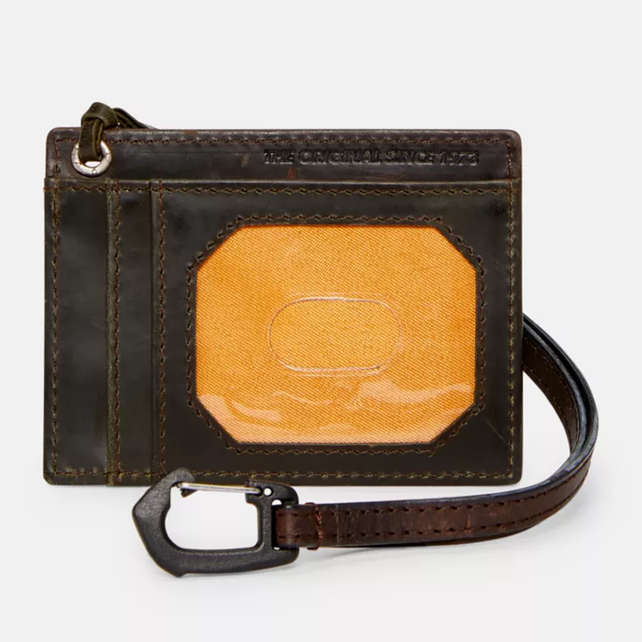 Leather Lanyard Card Case for Men in Dark Brown