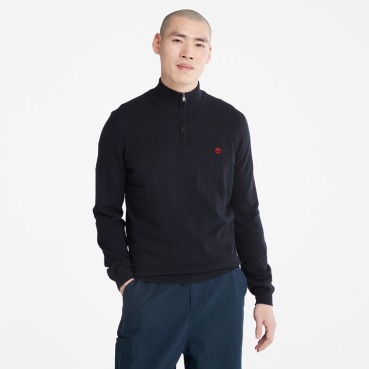 Cohas Brook Zip-Neck Jumper for Men in Navy