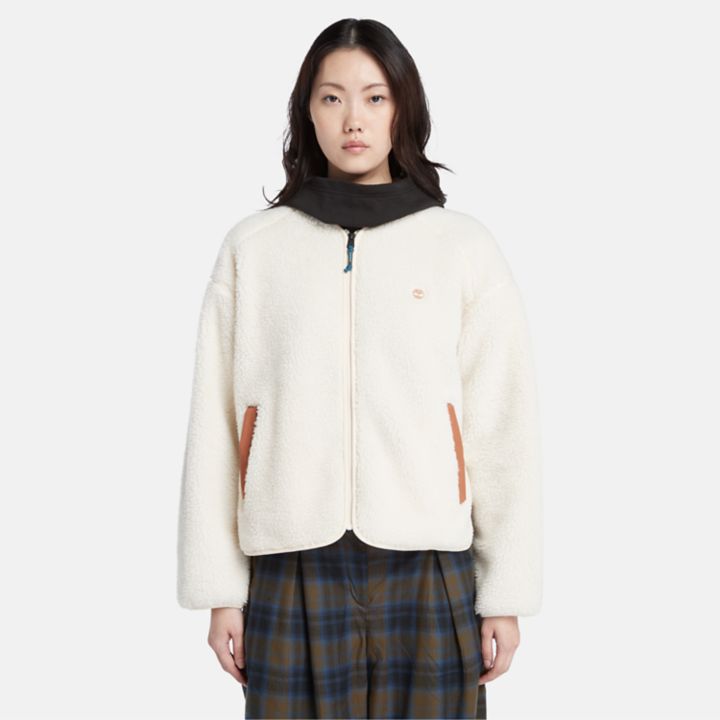 Fleece Bomber Jacket for Women in Beige