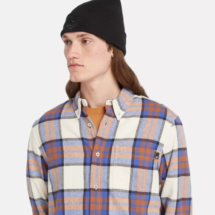 Checked Flannel Shirt for Men in Blue/White/Orange