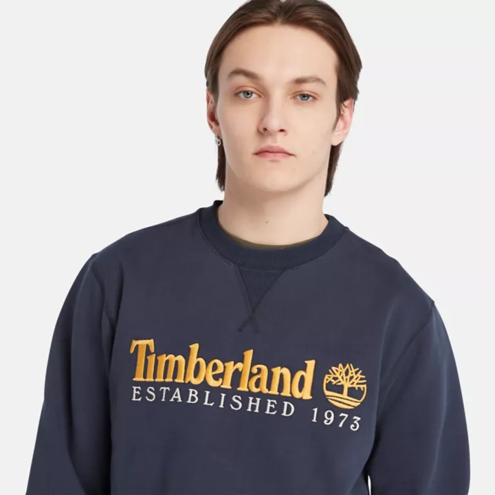 Est. 1973 Logo Crew Sweatshirt for Men in Navy