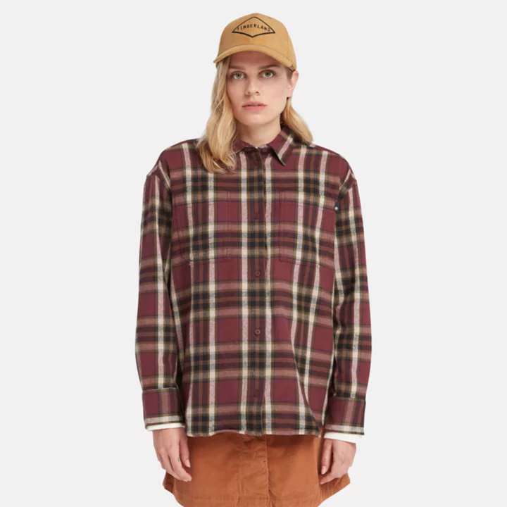 Flannel Overshirt for Women in Burgundy