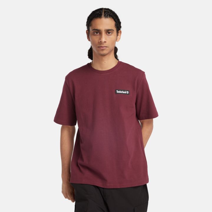 All Gender Heavyweight Woven Badge T-Shirt in Burgundy