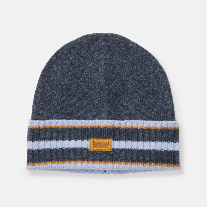 Watch Cap with Striped Cuff for Men in Blue