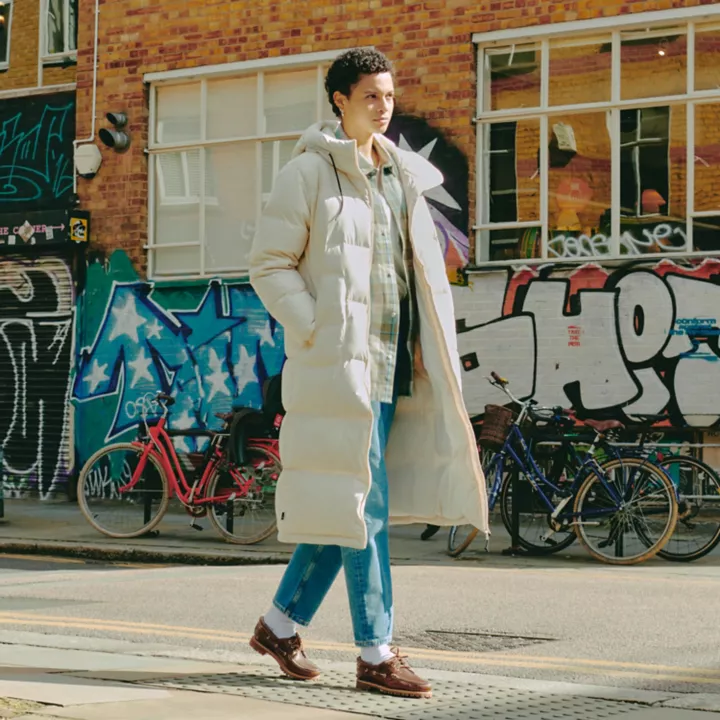 Recycled Down Puffer Jacket for Women in Beige