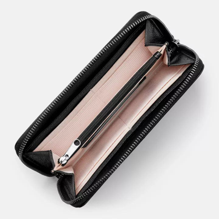 Leather Large Zip-Around for Women in Black