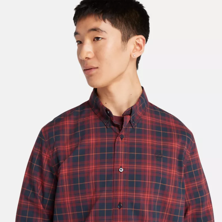 Stretch Poplin Tartan Shirt for Men in Burgundy