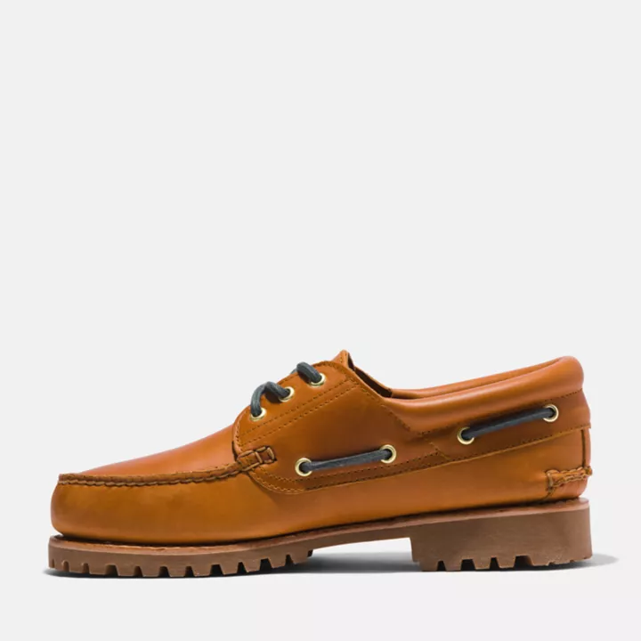 3-Eye Lug Handsewn Boat Shoe for Men in Brown