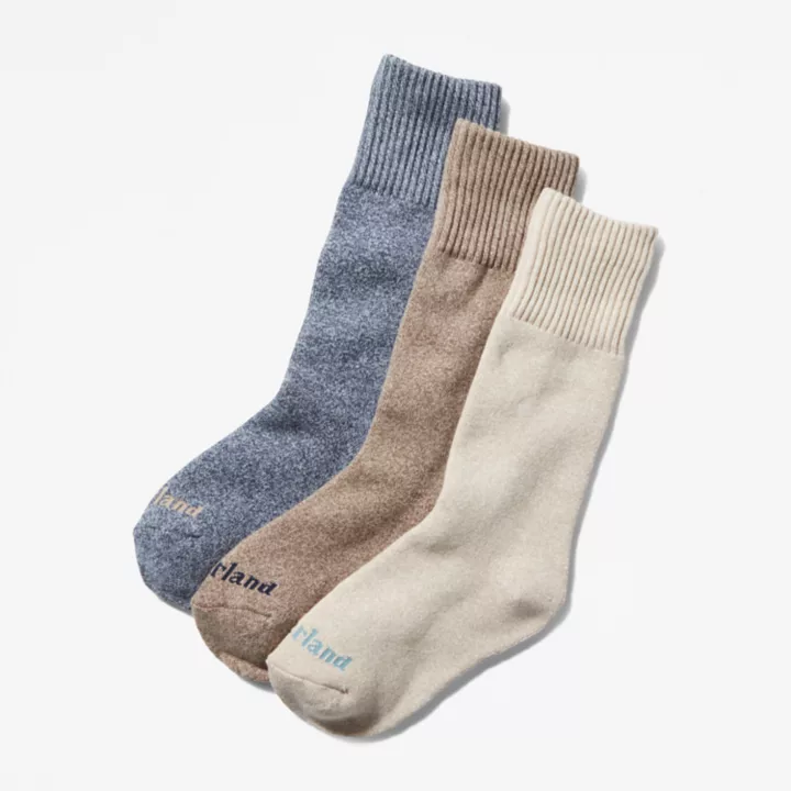 Three Pack Marled Crew Socks Gift Box for Women in Beige