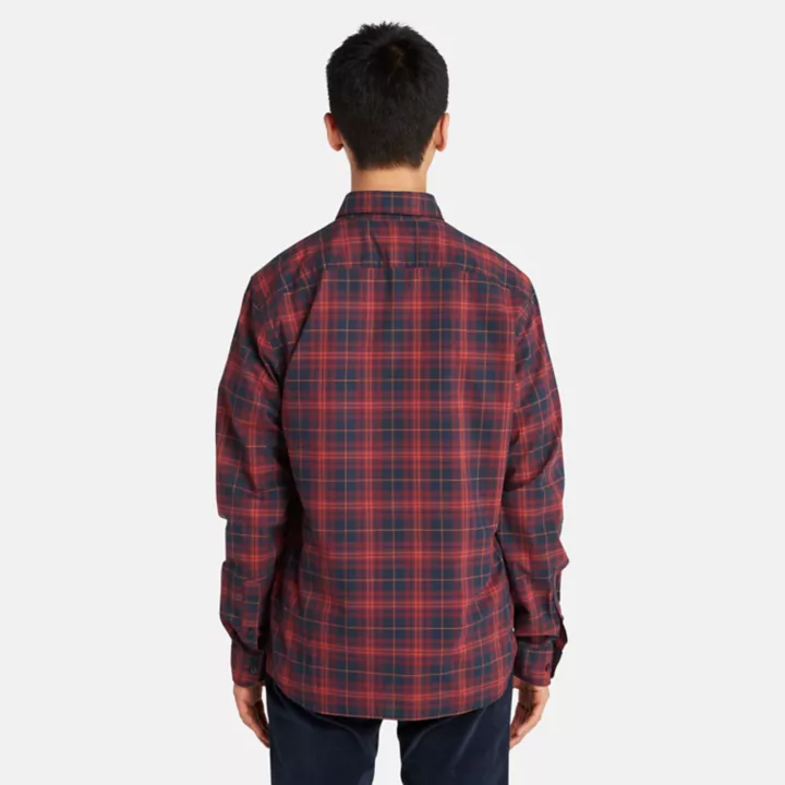 Stretch Poplin Tartan Shirt for Men in Burgundy
