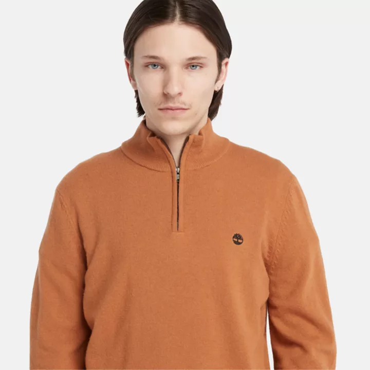 Cohas Brook Zip-Neck Jumper for Men in Brown