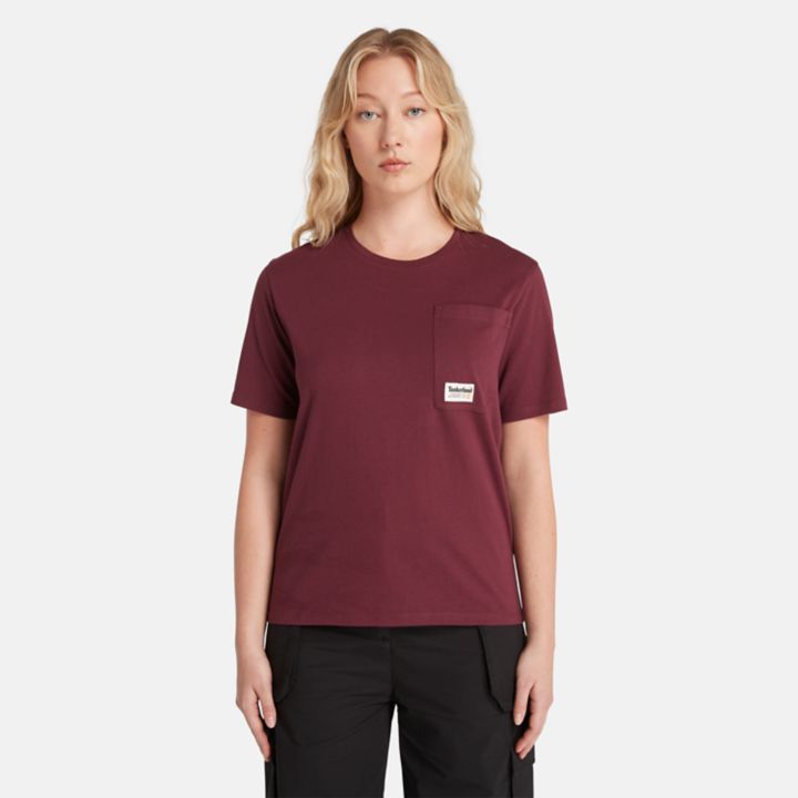 Angled Pocket T-Shirt for Women in Burgundy