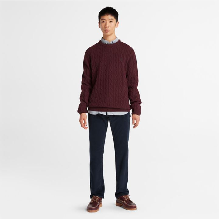 Phillips Brook Cable-knit Crew Jumper for Men in Burgundy