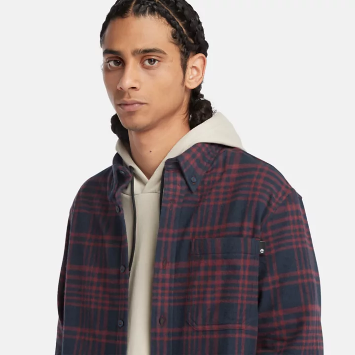 Heavy Flannel Check Shirt for Men in Burgundy
