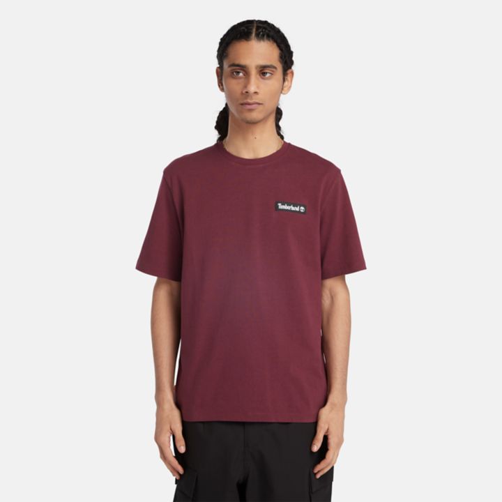 All Gender Heavyweight Woven Badge T-Shirt in Burgundy