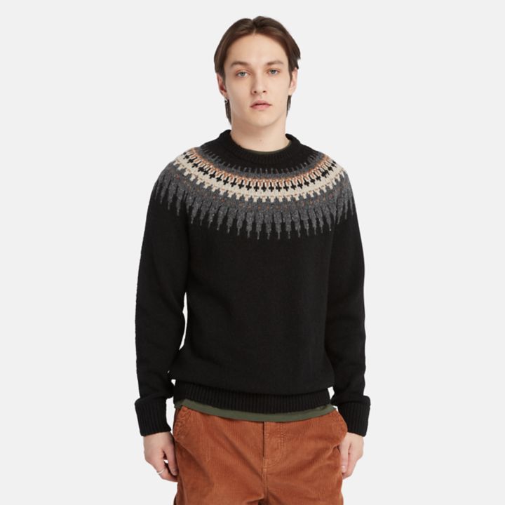 Long Sleeve Fairisle Jumper for Men in Black