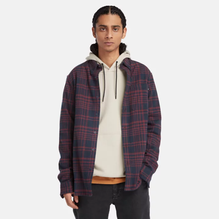 Heavy Flannel Check Shirt for Men in Burgundy