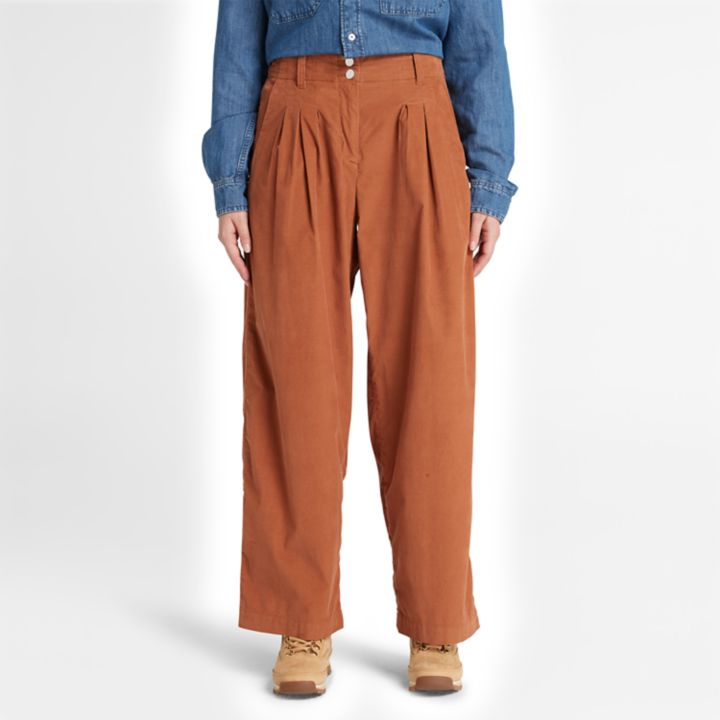 Needle Corduroy Trousers for Women in Terracotta