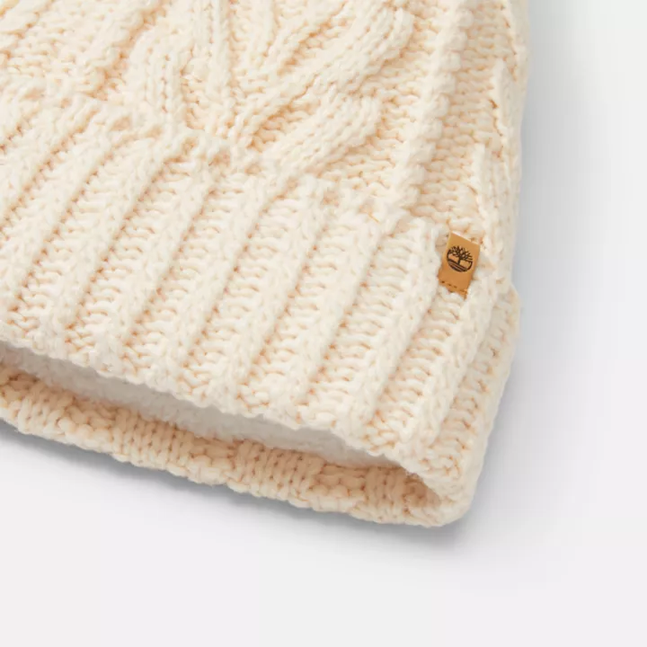 Autumn Woods Cable-knit Beanie for Women in White