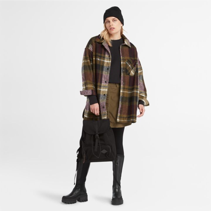 Wool Shirt Coat for Women in Burgundy