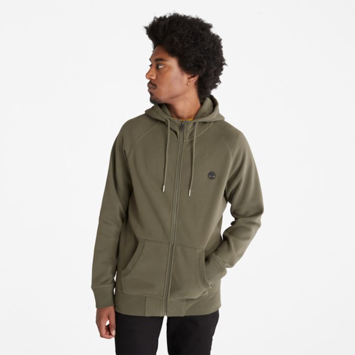 Exeter River Zip-Front Fleece Hoodie for Men in Dark Green