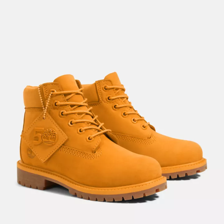 Timberland 50th Edition Premium 6-Inch Waterproof Boot for Youth in Orange