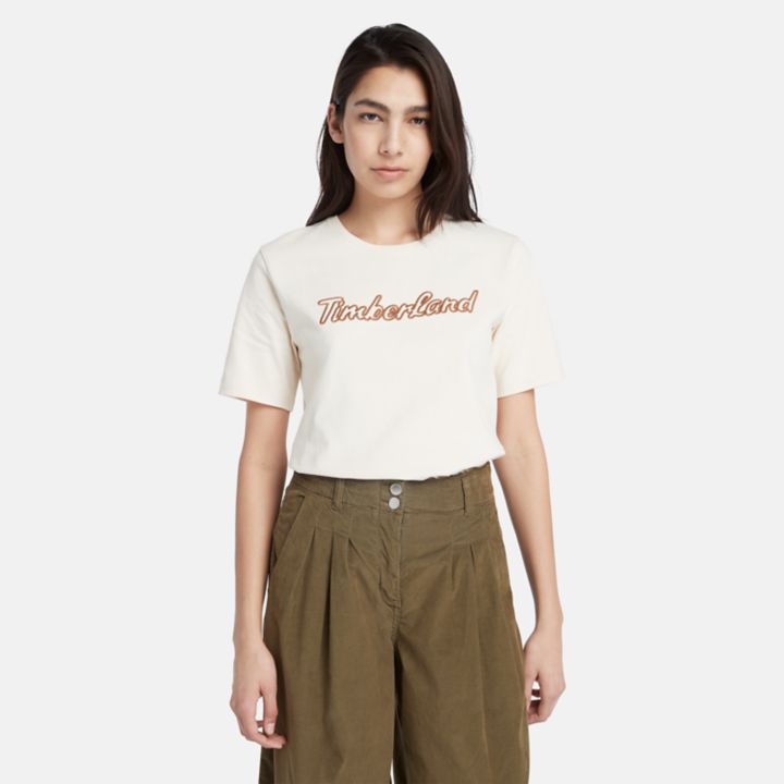 Texture Logo T-Shirt for Women in Beige