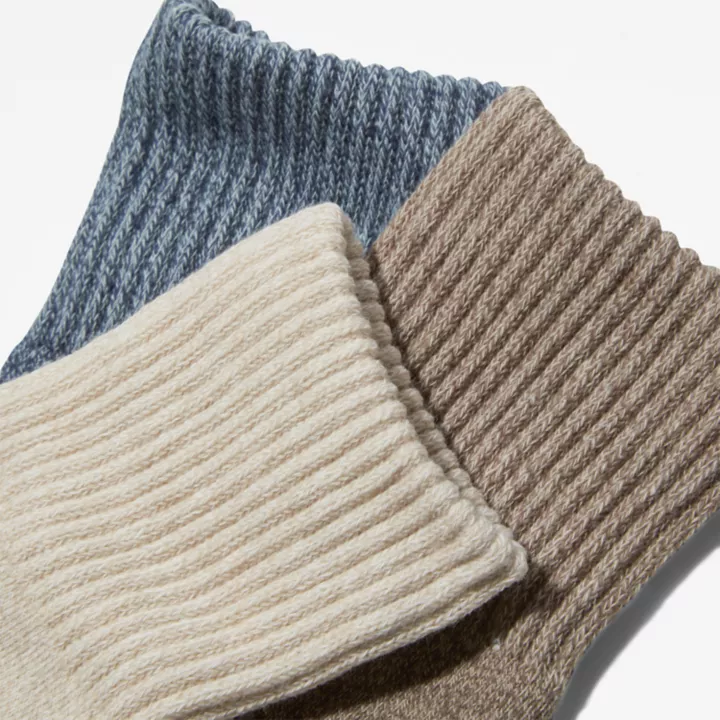 Three Pack Marled Crew Socks Gift Box for Women in Beige