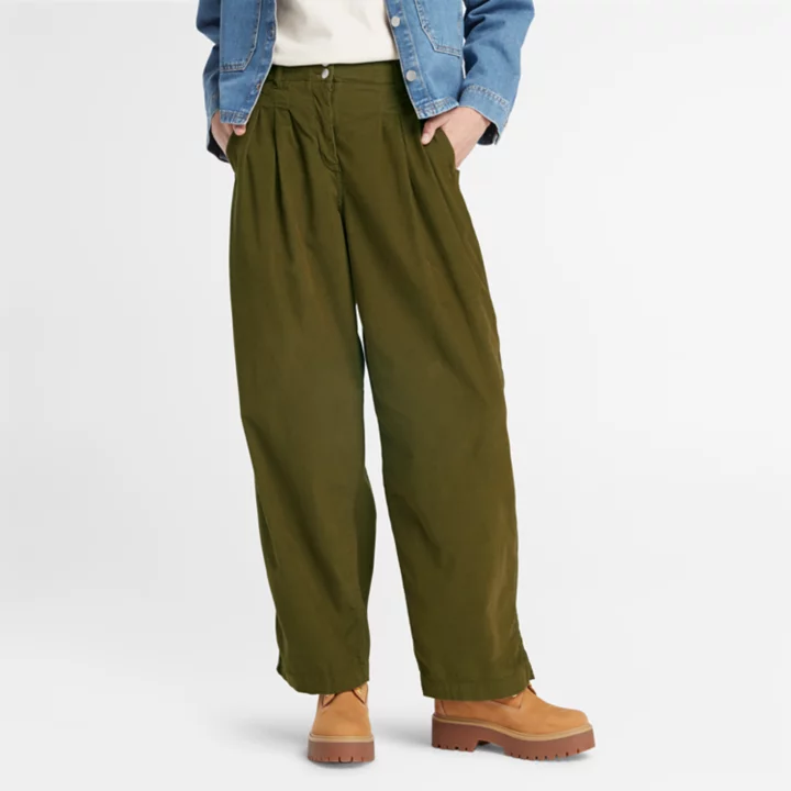 Needle Corduroy Trousers for Women in Green