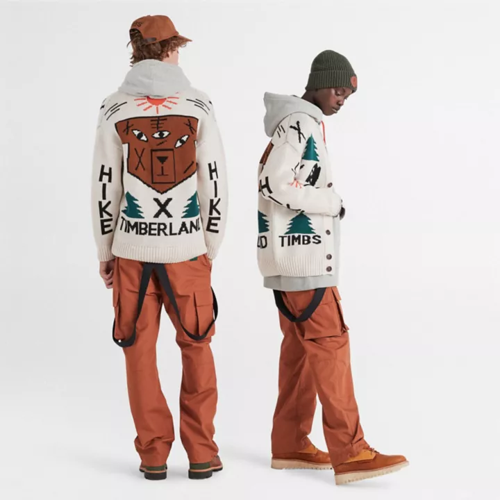 Timberland x Nina Chanel Abney Intarsia Cardigan in Beige