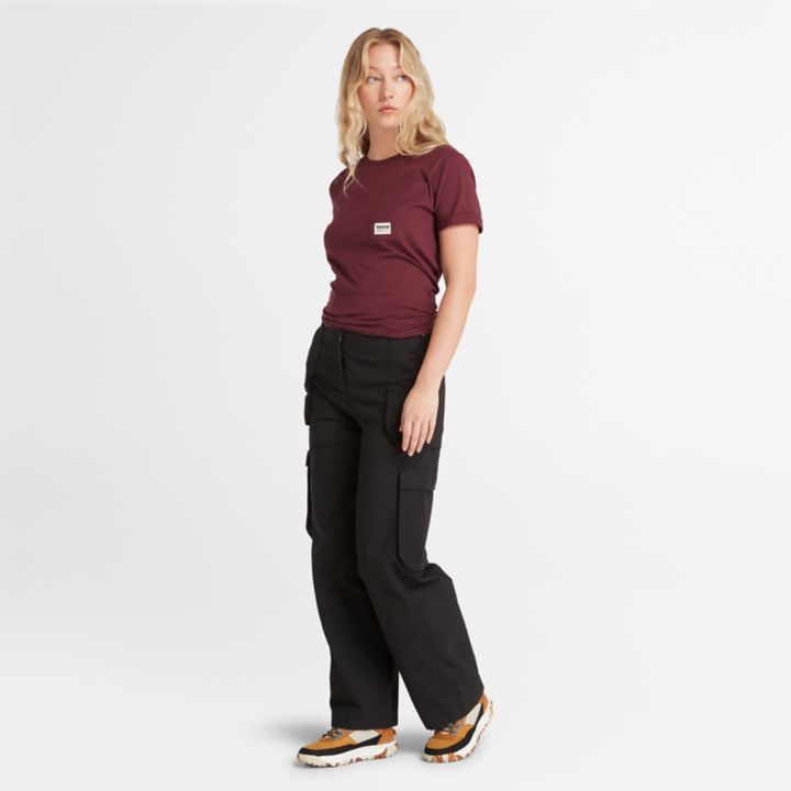 Angled Pocket T-Shirt for Women in Burgundy
