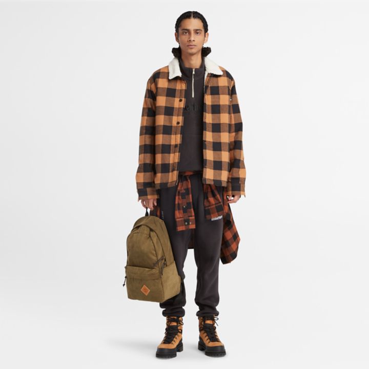 Buffalo Plaid High Pile Fleece-lined Overshirt for Men in Dark Yellow