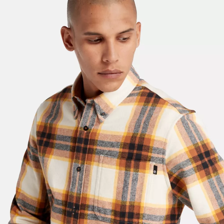 Checked Flannel Shirt for Men in White/Orange