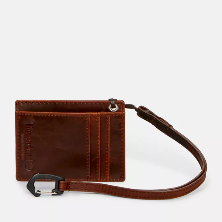 Leather Lanyard Card Case for Men in Brown