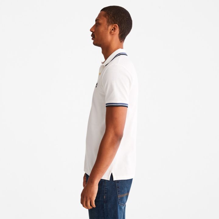 Millers River Tipped Polo Shirt for Men in White