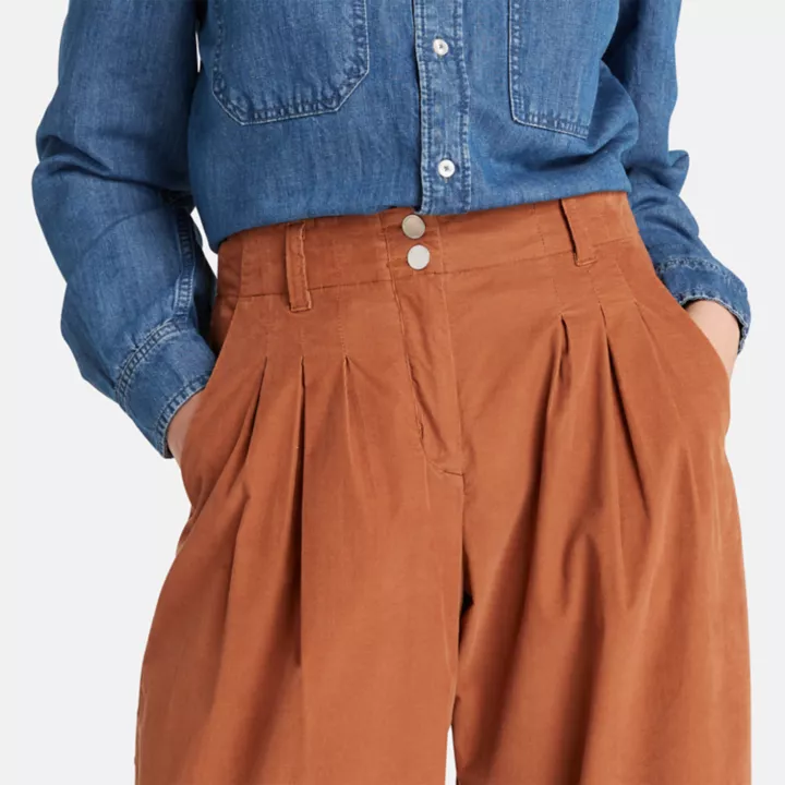 Needle Corduroy Trousers for Women in Terracotta
