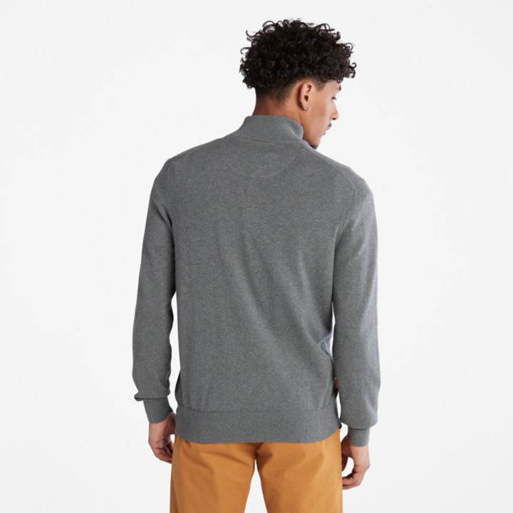 Williams River Quarter-Zip Cotton Jumper for Men in Dark Grey