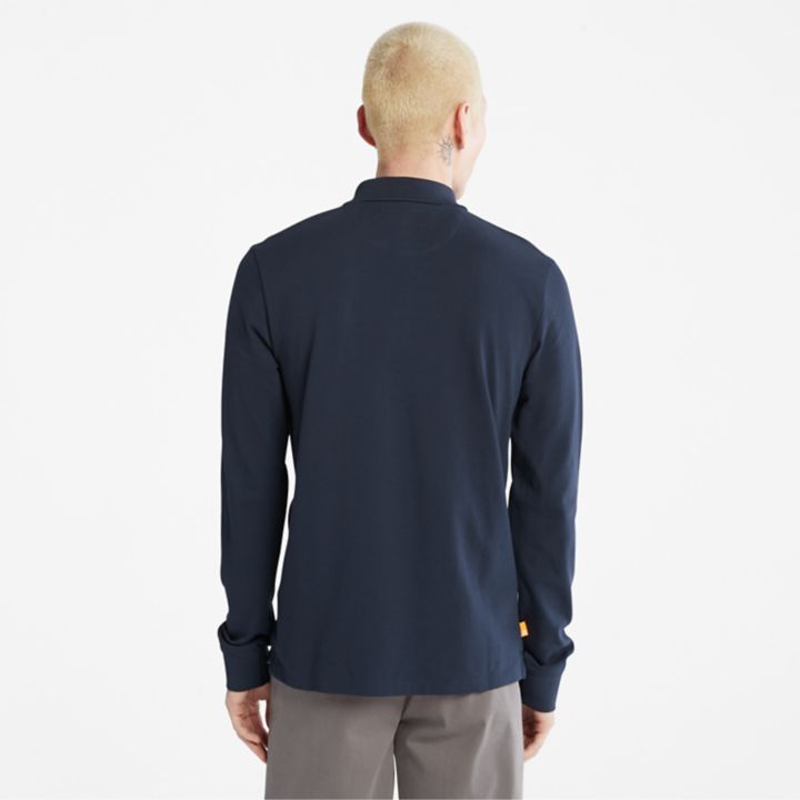 Millers River Long-Sleeve Pique Polo Shirt for Men in Navy