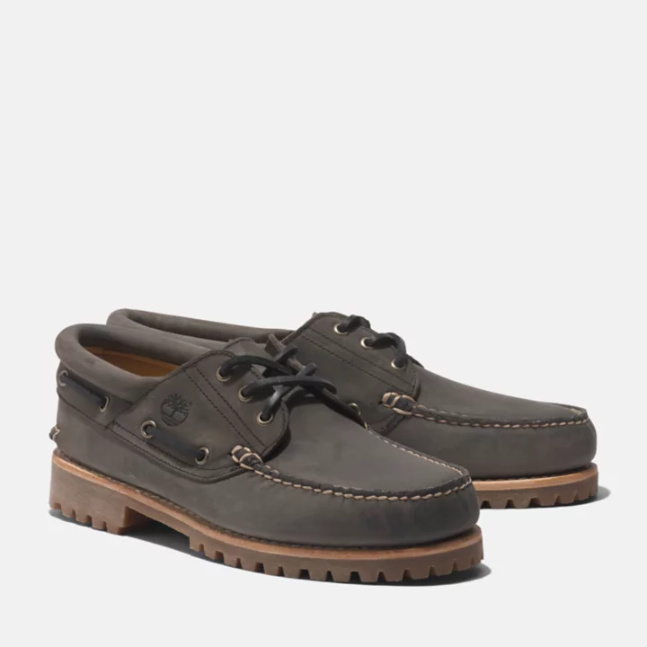 3-Eye Lug Handsewn Boat Shoe for Men in Grey