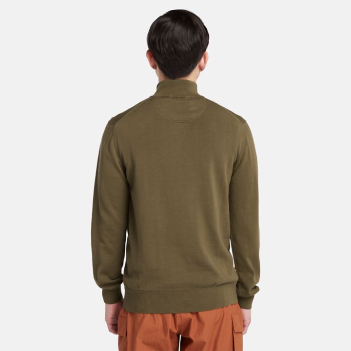 Williams River Quarter-Zip Cotton Jumper for Men in Dark Green