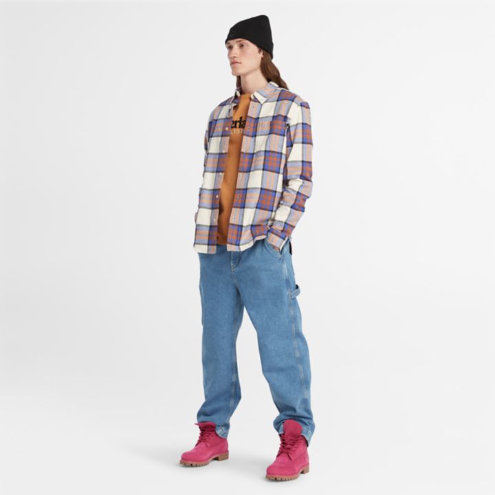 Checked Flannel Shirt for Men in Blue/White/Orange