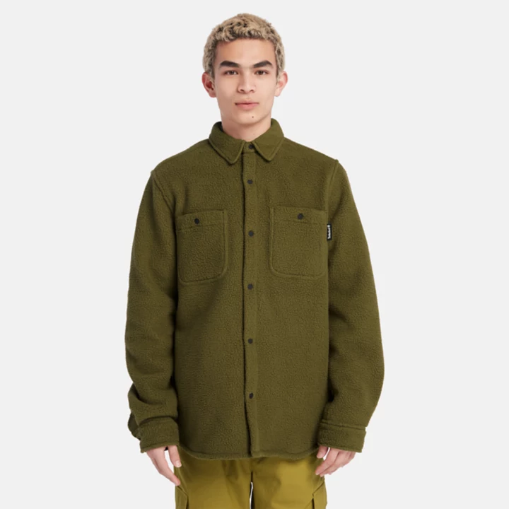 Utility High-Pile Fleece Overshirt for Men in Green