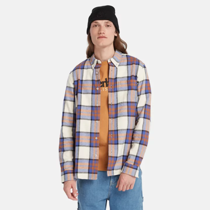 Checked Flannel Shirt for Men in Blue/White/Orange