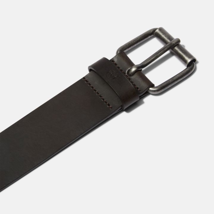 Leather Belt with Antique-style Buckle for Men in Brown